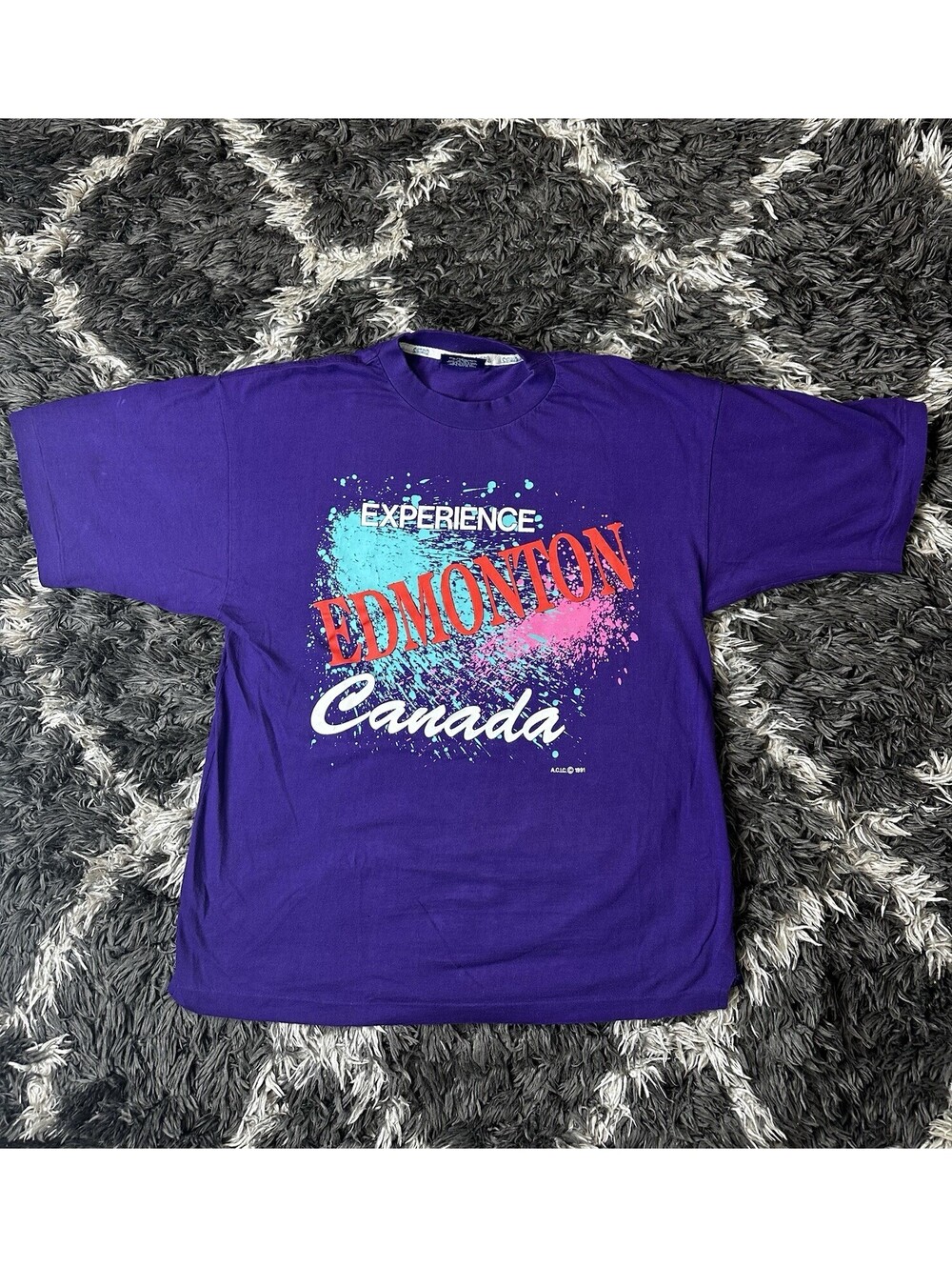 Vintage 90s Experience Edmonton Canada T Shirt Mens Large Purple Single Stitch